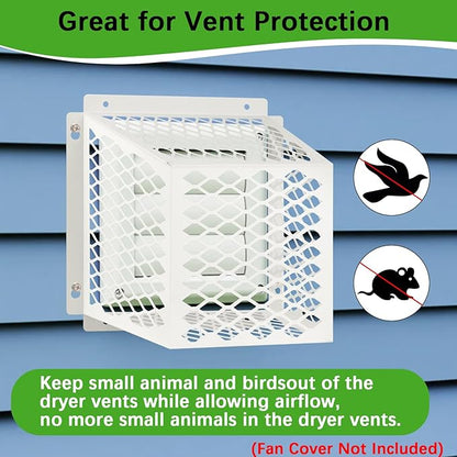 Dryer Vent Bird Guard,Dryer Vent Cover Guard for Most 5" to 6" Bathroom Exhaust Fan Ventilation Cover,8.5"Lx8.5"Wx6"H Steel Ventilation Bird Cage for Exhaust Fan Cover,White