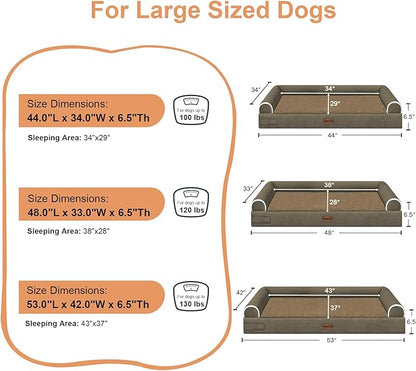 Large Dog Bed Orthopedic Washable: Beds Bolster XL Bed Large Big Dogs Memory Foam Couch Sofa Waterproof with Removable Cover - Brown