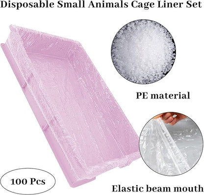 BNOSDM 100 PCS Disposable Rabbit Cage Liner Plastic Guinea Pig Cage Bedding Hamster Litter Pan Bags Universal Toilet Film for Bunny Chinchilla Ferret Hedgehog Small Animals (47")