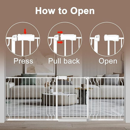 WAOWAO Baby Gate 52.76-62.2" Extra Wide Pressure Mounted Walk Through Swing Auto Close Safety White Metal Toddler Kids Child Dog Pet Puppy for Stairs,Doorways,Kitchen