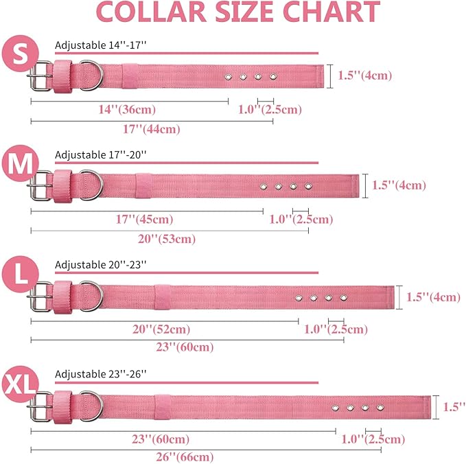 Heavy Duty Tactical Dog Collar - 1.5" Width Military Durable Thick Nylon with Adjustable Metal D Ring & Buckle Working Training K9 Collar for Medium Large Dogs (S(14"-17"), Pink)