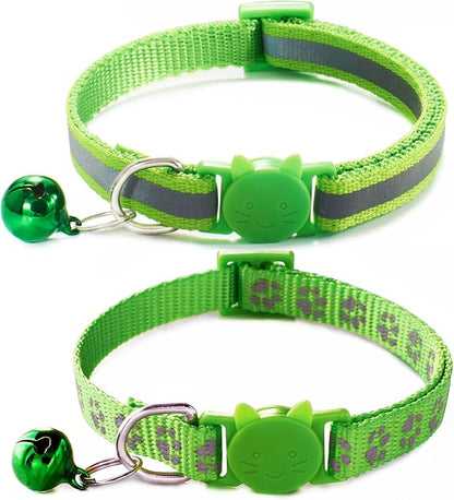 FluorescentCat Collar with Bells, [2 Pack] Hot Pink Break Away Kitten Collar with Bells, Breakaway Cat Collar for Girl Cats Kitty