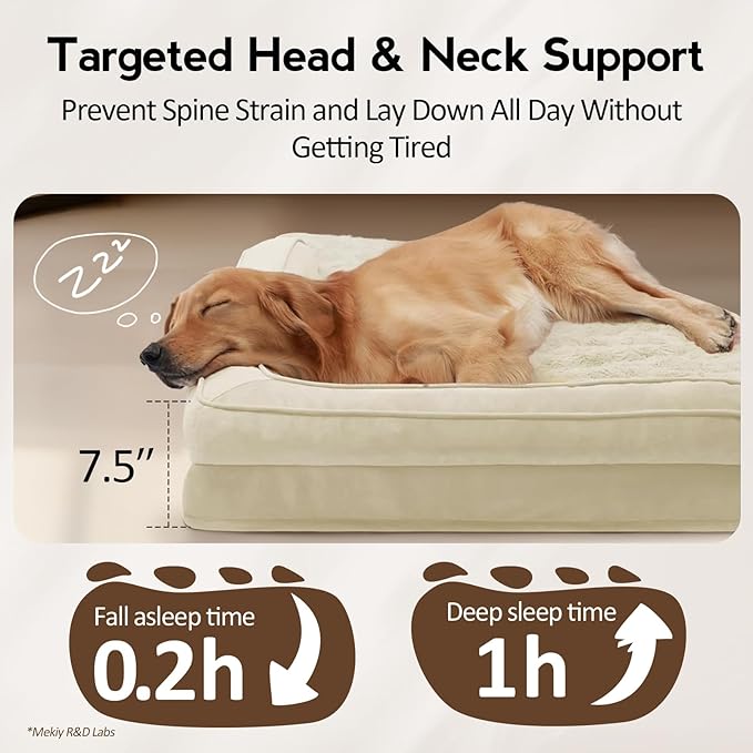 Large Orthopedic Dog Bed with Sides Big Dog Beds with Removable Washable Cover Non-Slip Waterproof Pet Bed for Medium Large Dogs - Beige L