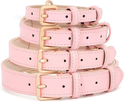 WHIPPY Airtag Leather Dog Collar GPS Tracker Air Tag Puppy Collar Adjustable Soft Leather Padded Dog Collar with Airtag Holder Case for Small Medium Large Dog Pet Backpack,Pink,XS