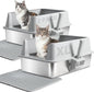 2PACK Stainless Steel Cat Litter Box with Lid, XL Metal Litter Box, Extra Large Litterbox for Big Cats, High Sided | Easy Cleaning | Odor-Free Includes Scoop and Mat