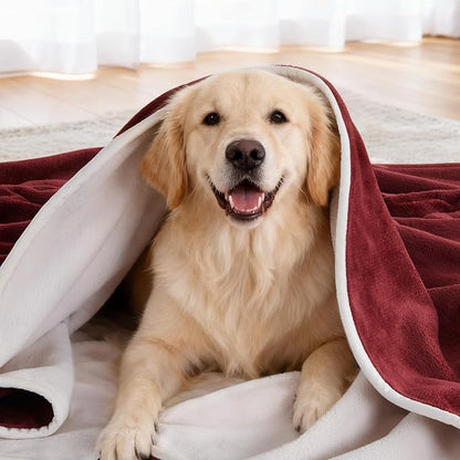LOOBANI Waterproof Dog Blanket for Couch: Reversible Flannel Bed Blanket for Medium Large Dogs Liquid Proof, Soft Throw Blanket Couch Cover Protector for Sofa, Crate, Travel, Picnic, 50" x 60", Red