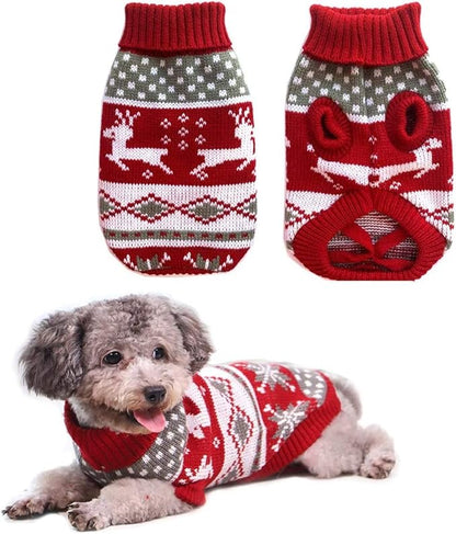 Vehomy Dog Christmas Sweaters Pet Winter Knitwear Xmas Clothes Classic Warm Coats Reindeer Snowflake Argyle Sweater for Kitty Puppy Cat-Middle L