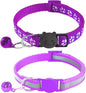 2 Pack Breakaway Cat Collars with Bells, Reflective Design and Claw Print Design, Safety Buckle Kitten Collars Adjustable from 7.5 to 12.5 Inches (Purple)