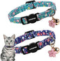 2 Pack Green Flower Cat Collars Breakaway with Bell, DOGWONG Safety Buckle Blue Floral Cute Cat Collar for Girl Boy Cats，Adjustable 7-12 Inch