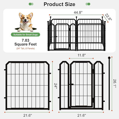 Dog Playpen for Indoor & Outdoor, 24 inch 6 Panels Metal Puppy Playpen for Puppies/Small Dogs, Portable Pet Fence for Yard, Camping, Travelling, Black