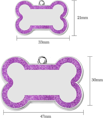 Dog Tags Personalized for Pets Dog Name Tags Personalized Dog Tag Engraved with Any Name & Text Custom Dog ID Tags Glitter Bone ID Tag for Puppy Cat (Purple L, Bone)