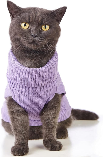 Stretchy Cat Sweater - 17 Colors & 6 Sizes | Snug Winter-Ready Knit for Boy/Girl Cats & Kittens(Purple, X-Small)