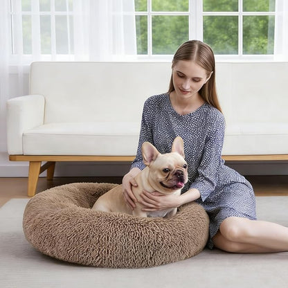 MIXJOY Orthopedic Dog Bed Comfortable Donut Cuddler Round Pet Beds Ultra Soft Washable Dog and Cat Cushion Bed (20''/23''/30'') (30'', Brown)