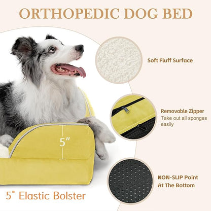 Comfort Expression Orthopedic Dog Bed for Extra Large Dogs 53x42 Inch, Waterproof Egg Crate Foam XXL Pet Bed with Removable Bolsters, Dog Couch with Washable Cover & Non-Slip Bottom, Spicy Mustard