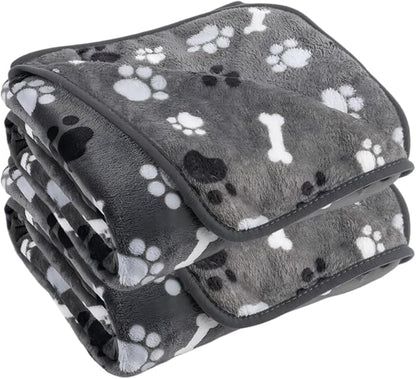 Dog Blanket Paw Bone Pattern 1 Pack 2 Super Soft Warm Flannel Sofa Cover Car Bed Protector, Urine Proof Washable Outdoor Pet Blanket for Puppy Large Dogs & Cats,40"*30" Grey