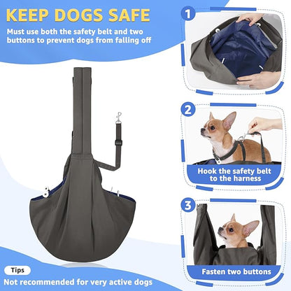 SlowTon Dog Carrier Sling - Thick Padded Shoulder Strap Adjustable Dog Carriers for Small Dogs, Puppy Carrier Purse for Pet Cat with Front Zipper Pocket Safety Belt Machine Washable (Grey L)