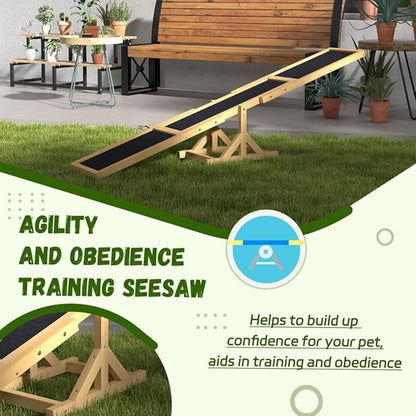 71" Dog Agility Seesaw Outdoor for Training and Exercise, Wooden Platform Dog Agility Training Equipment - Dog Obstacle Course Backyard Run Game Toy (Yellow)