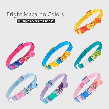 Elastic Cat Collar 2 Pack of Safety Quick Release Cat Collars with Bell Anti-Suffocation Kitten Puppy Collars(Green+Blue)