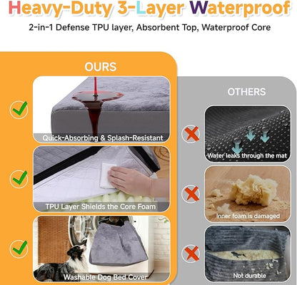 Waterproof Dog Bed for Large Dogs, Outdoor Orthopedic XL Dog Bed with Reversible & Washable Cover, Egg Crate Foam, Anti-Slip, 44" x 32", Gray