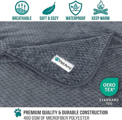 PetAmi Waterproof Dog Blanket, Leakproof Puppy Blanket for Medium Large Dogs, Furniture Sofa Couch Cover Protector, Fleece Pet Throw for Indoor Cat Kitten, Reversible Washable Soft Plush, 40x60 Gray