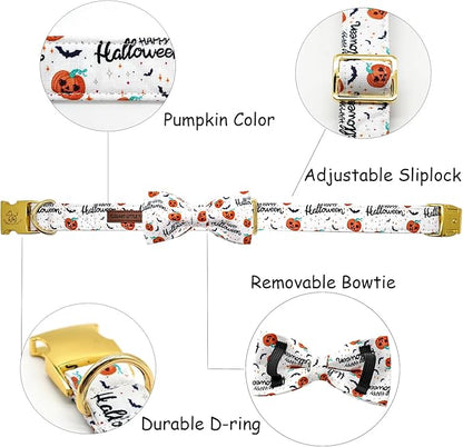 Halloween Dog Collar, Pet Collar Bow Pumpkin Pet Collar Girl Boy Bow Dog Collars Cute Soft Puppy Collar for X-Large Dogs