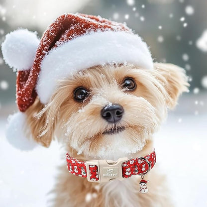 Christmas Dog Collar - Cute Red Snowman Christmas Puppy Collar with Safety Buckle, Soft Adjustable Holiday Dog Collars for Small Medium Large Dogs XL