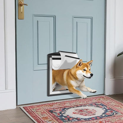 MAVRICFLEX Dog Door for Door - All-Stainless Steel Frame, Weather-Resistant Double Soft Flaps, 2 Sliding ABS Panels for Indoor/Outdoor Use, Fits Dogs Up to 40 LBS, Easy Install, Black