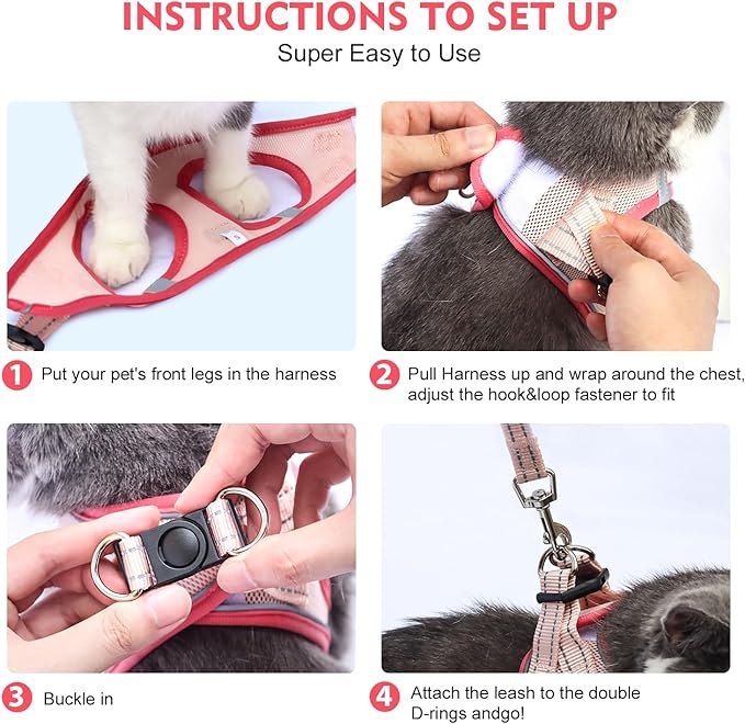 Cat Harness and Leash Set, Soft and Breathable Vest with Reflective Strip, Escape Proof Kitten Harness, Easy to Wear for Cats Walking and Traveling (Purple, S)
