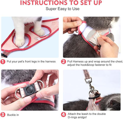 Cat Harness and Leash Set, Soft and Breathable Vest with Reflective Strip, Escape Proof Kitten Harness, Easy to Wear for Cats Walking and Traveling (Light Green, L)