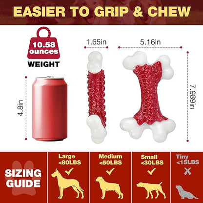 Tough Dog Toys for Aggressive Chewers Large Breed - 8'' Beef Flavor Indestructible Nylon Dog Chew Toys for Large Dogs, Heavy Duty Dog Bone Keep Busy, Teething Dental Care Toy Dog Birthday Gift
