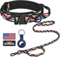 DAGANXI Tactical Dog Collar, Adjustable Military Training Nylon Dog Collar with Control Handle and Heavy Metal Buckle for Medium and Large Dogs, with Patches & Airtags Case (L, Colorful Triangle-Set)