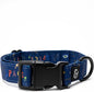 Lucy & Co. Space Doodle Dog Collar - Durable Lightweight Designer Collar for Pets - Adjustable Metal Safety Buckle - Navy Outerspace Icons - Medium