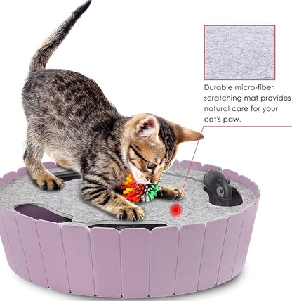 Pawaboo Interactive Cat Toy with Running Mouse, Electronic Motion Cat Toy Automatic Teaser for Indoor Cats, Pop and Play Hide Seek Cats Toys Hunting Mouse for Pet Kitten Play Fun Exercise, Purple