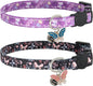 Cat Collar Breakaway, 2 Pack Cotton Cats Collars with Bells, Cute Butterfly Shaped for Girl Boy Kittens, Purple and Black