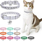 Leather Cat Collars for Boy Girl Cats with Bell and Safety Elastic Belt, Personalized Rivets Stud Adjustable Safe Buckle Collar with Skull Charm for Kitty Small Pets, Halloween Cat Collar