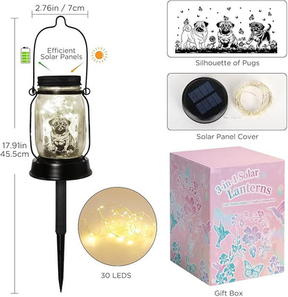 kyoryuger Pug Dog Gifts for Women/Men Pug Dog Solar Lanterns Mom Birthday Gift Pet Loss Lantern Pet Memorial Lights Solar Garden Decoration for Yard, Patio,Backyard,Porch Torches