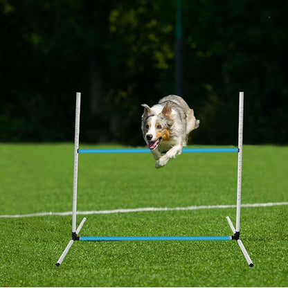 6 Pcs Dog Agility Training Equipments Dog Agility Jumps Hurdles Adjustable Jumps Hurdles Pet Jump Bars with Bag and Whistle for Indoor Outdoor Dogs Pet Jump Course Game(Blue and White)