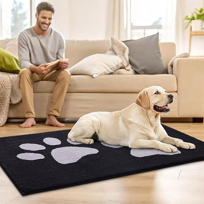 Buganda Dog Door Mat for Muddy Paws, Absorbent Dirt Trapper Washable Indoor Doormats, Non Slip Low-Profile Mud Mat for Dogs, Front Entrance Doormat for Inside Floor (36x24 Inches, Black and Grey)