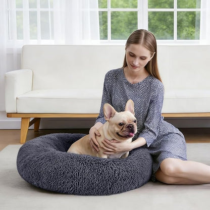 MIXJOY Orthopedic Dog Bed Comfortable Donut Cuddler Round Pet Beds Ultra Soft Washable Dog and Cat Cushion Bed (20''/23''/30'') (30'', Grey-Blue)