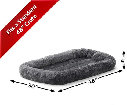 MidWest Homes for Pets QuietTime Dog Bed – Gray Faux Fur Bolster, Ultra-Soft and Machine Washable, Fits 48-Inch Crates and Carriers, for Extra-Large Breed Dogs