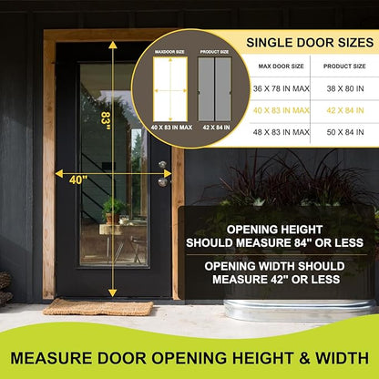Magnetic Screen Door - Fit for Door Size:40x83 Inch, Screen Itself Size:42" x 84", Hands Free Mesh Partition,Heavy Duty Screen Door Mesh Curtain Keeps Bugs Out, Frame Hook & Loop, Pet and Kid Friendly