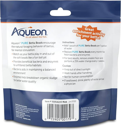 Aqueon PURE Betta Beads, Water Care for Unfiltered Aquariums, Maintains Clear Water and Helps Breakdown Organic Sludge, Pink