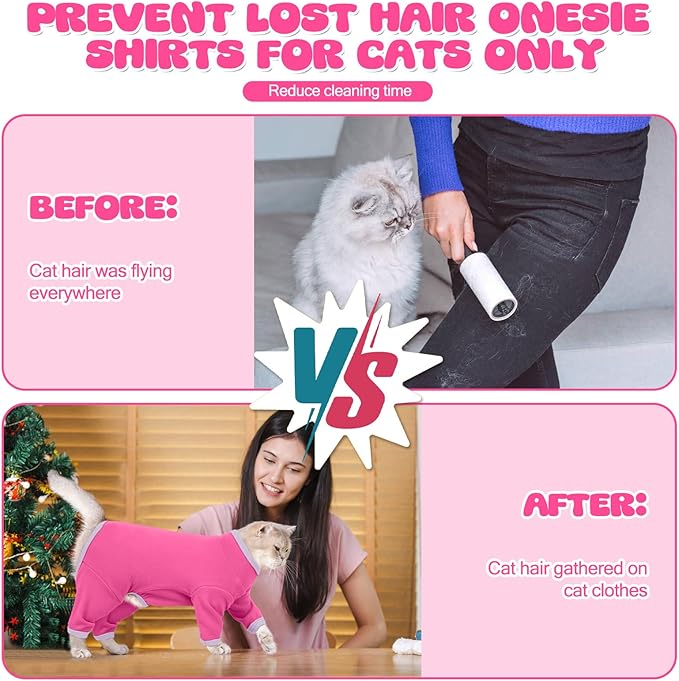 Cat Pajamas for Cats Only, Sticky Hair Cat Clothes, Sphynx Hairless Cats Sweater, Recovery Suit After Surgery, Prevent Lost Hair Kitten Onesie Shirts Costumes Outfits for Pet