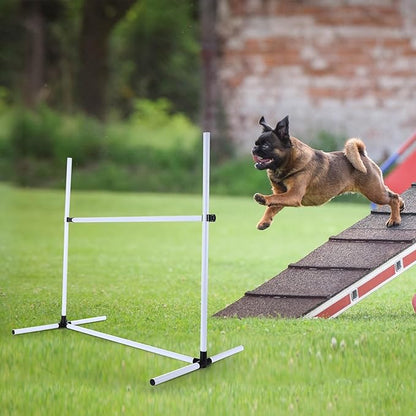 Shappy 4 Pieces Dog Agility Equipment with Adjustable Height Jump Bars Adjustable Dog Agility Jumps with Carry Bag Exercise Jumping Hurdles for Indoor Outdoor Course Game(White)