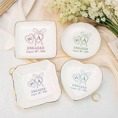 Personalized Locket Wedding Ring Dish, Custom Initial Engaged Rings Holder, Custom Wedding Jewelry Tray, Married Trinket Dishs, Engagement Party Keepsake Gifts for Newly Engaged Couple