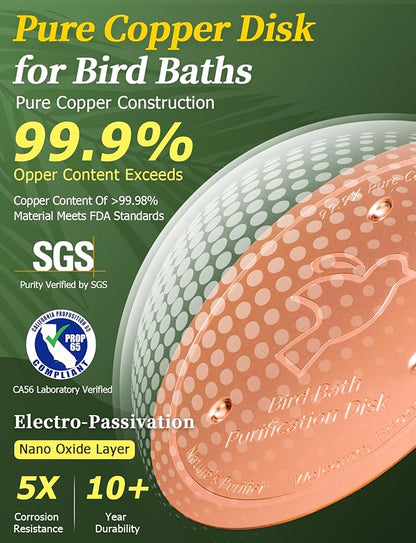 Mellbree Bird Bath Copper Disk, 0.6mm Reinforced 99.99% Pure Copper Cleaning Disk for Physical Safe Clean Water All-Season, Universal Fit for Outdoor Birdbaths, Bowl, Bird Bath Solar
