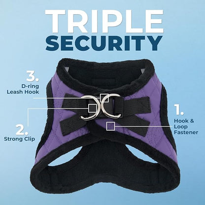 Best Pet Supplies - All Weather Plush, Reflective, No Pull Harness for Small, Medium Dogs, Cats - Secure with Hook & Loop Fastener, Buckle, Double D-Rings - Purple Faux Leather, XL