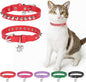 Leather Cat Collars for Boy Girl Cats with Bell and Safety Elastic Belt, Personalized Rivets Stud Adjustable Safe Buckle Collar with Skull Charm for Kitty Small Pets, Red