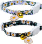 2 Pack Cotton Breakaway Cat Collars with Bell Daisy Pendant Kitty Kitten Collars Black Blue Collar for Female Girl Cats Male Boy Cats