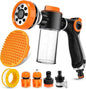 8 in 1 Garden Hose Nozzle Sprayer, Upgrade Dog Wash Hose Attachment with 3.5OZ/100CC Soap Dispenser Bottle and Dog Shower Brush, Ideal for Watering Flowers, Car Washing, Dog and Horse Bathing